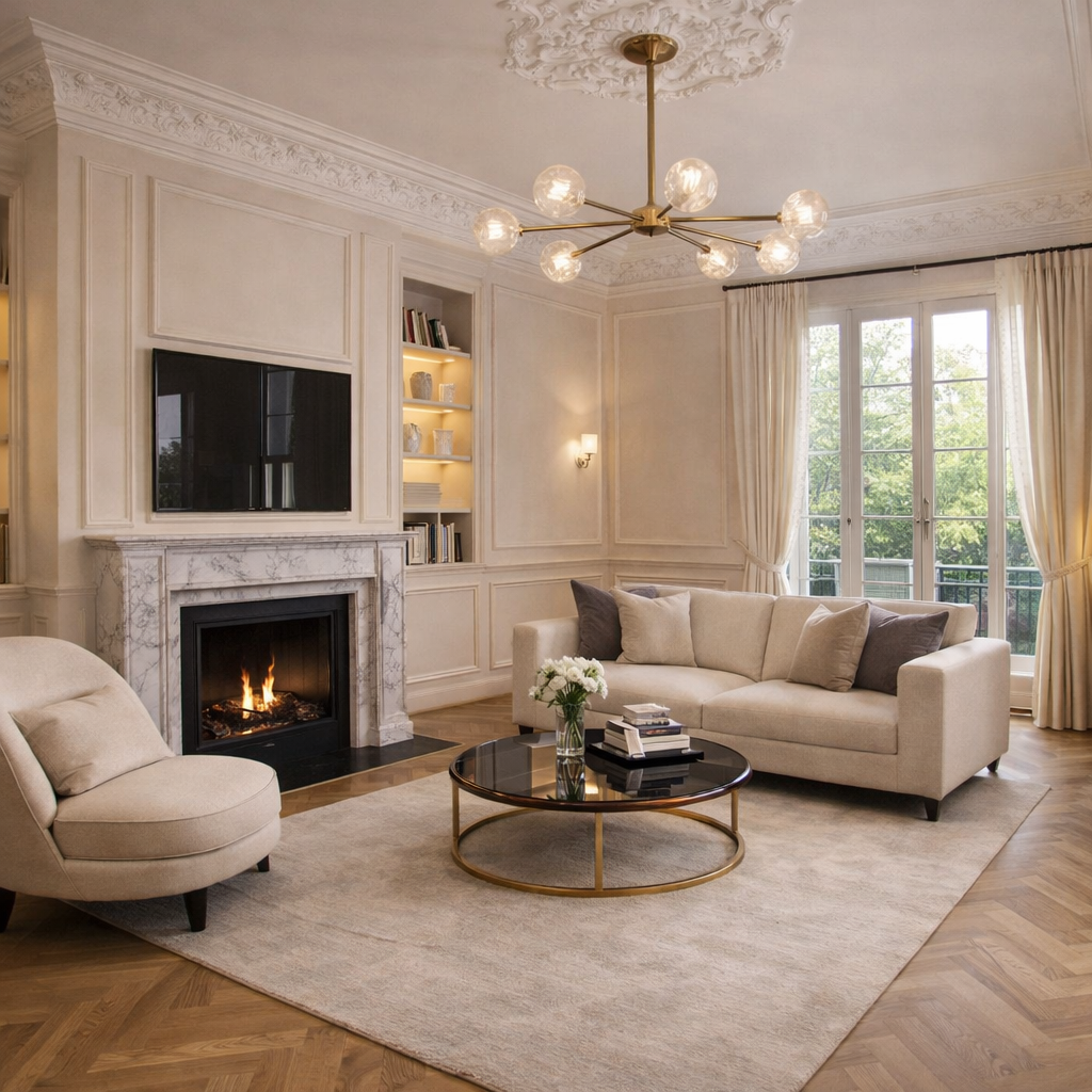 Rénovation complète de maison et d appartement à Saint Germain en Laye salon haut de gamme par SERBANET