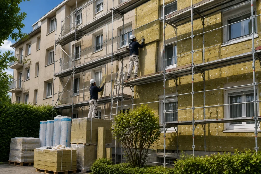 Travaux d’isolation thermique par l’extérieur d’un immeuble en copropriété