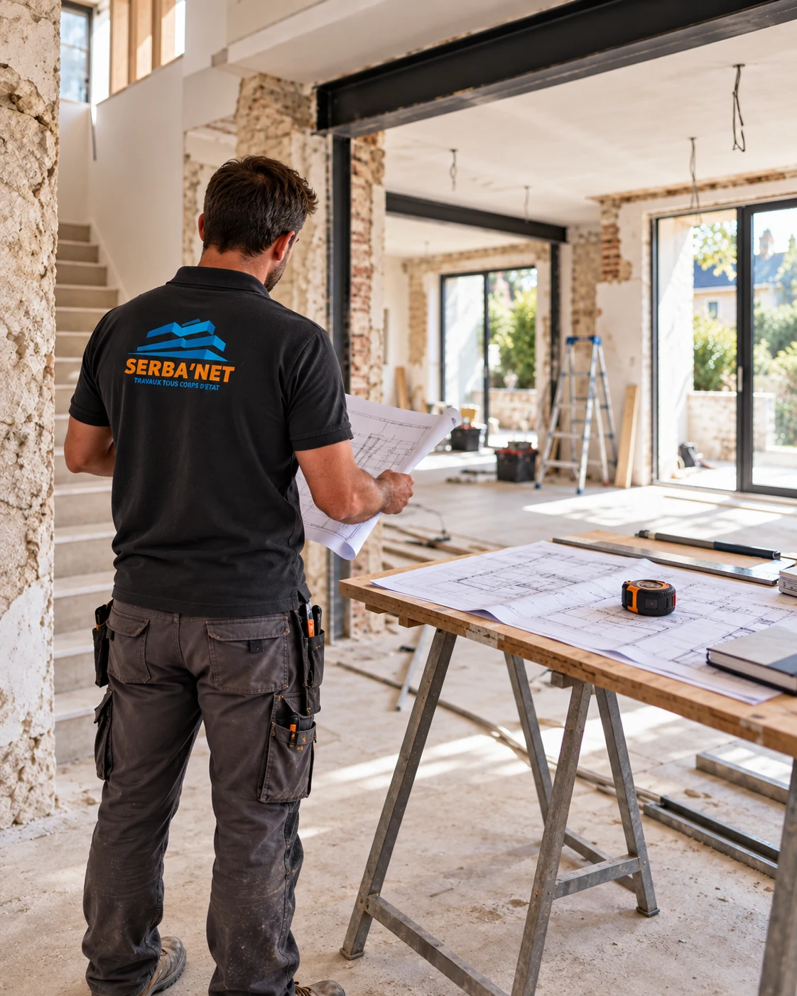 Technicien SERBA’NET préparant un projet de rénovation complète de maison à Saint-Germain-en-Laye