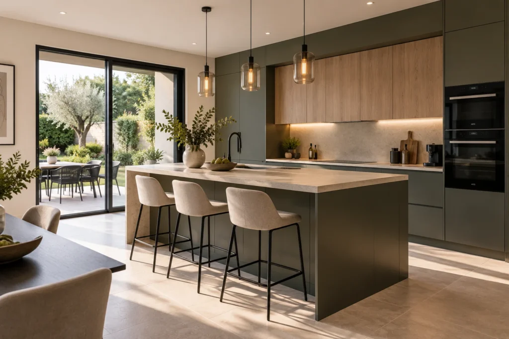 Exemple de rénovation de cuisine moderne dans une maison à Saint-Germain-en-Laye – SERBA'NET
