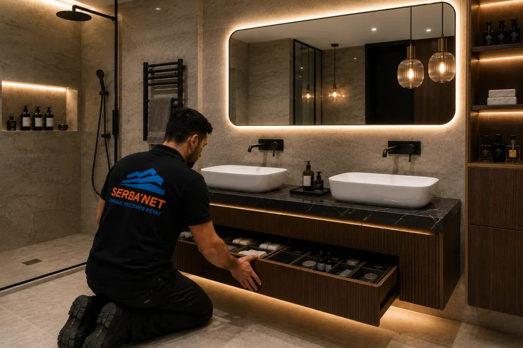 Mobilier sur mesure haut de gamme pour salle de bain à Saint-Germain-en-Laye – SERBA’NET