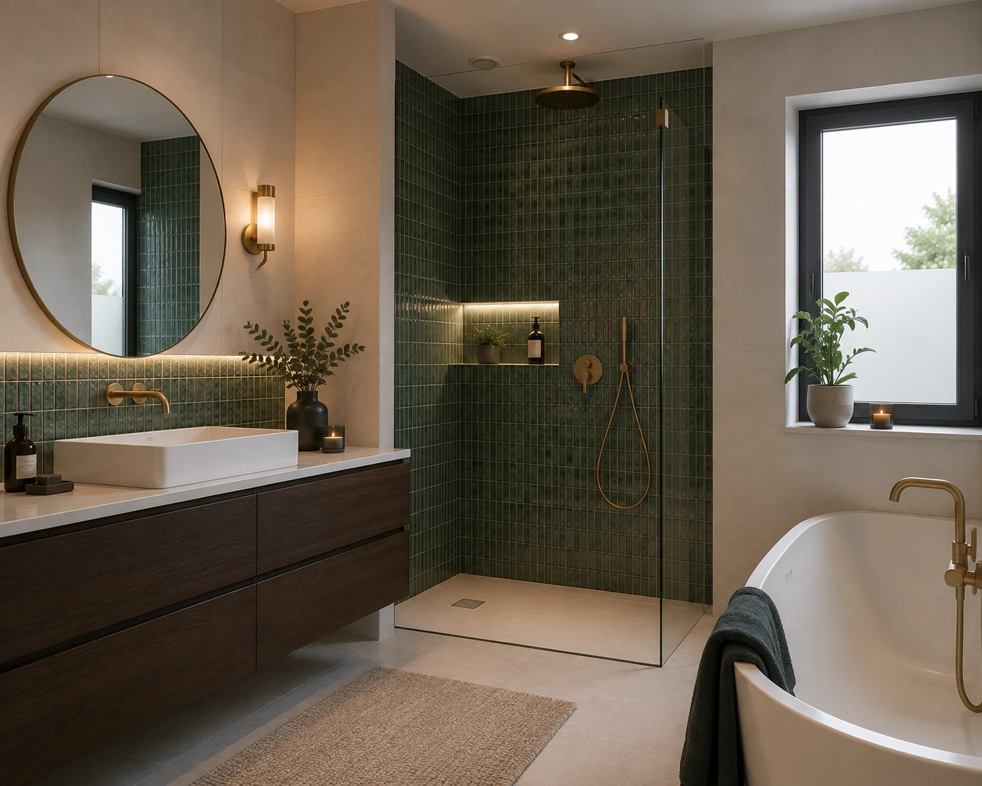 Rénovation de salle de bain avec mosaïque verte à Saint-Germain-en-Laye — SERBA'NET